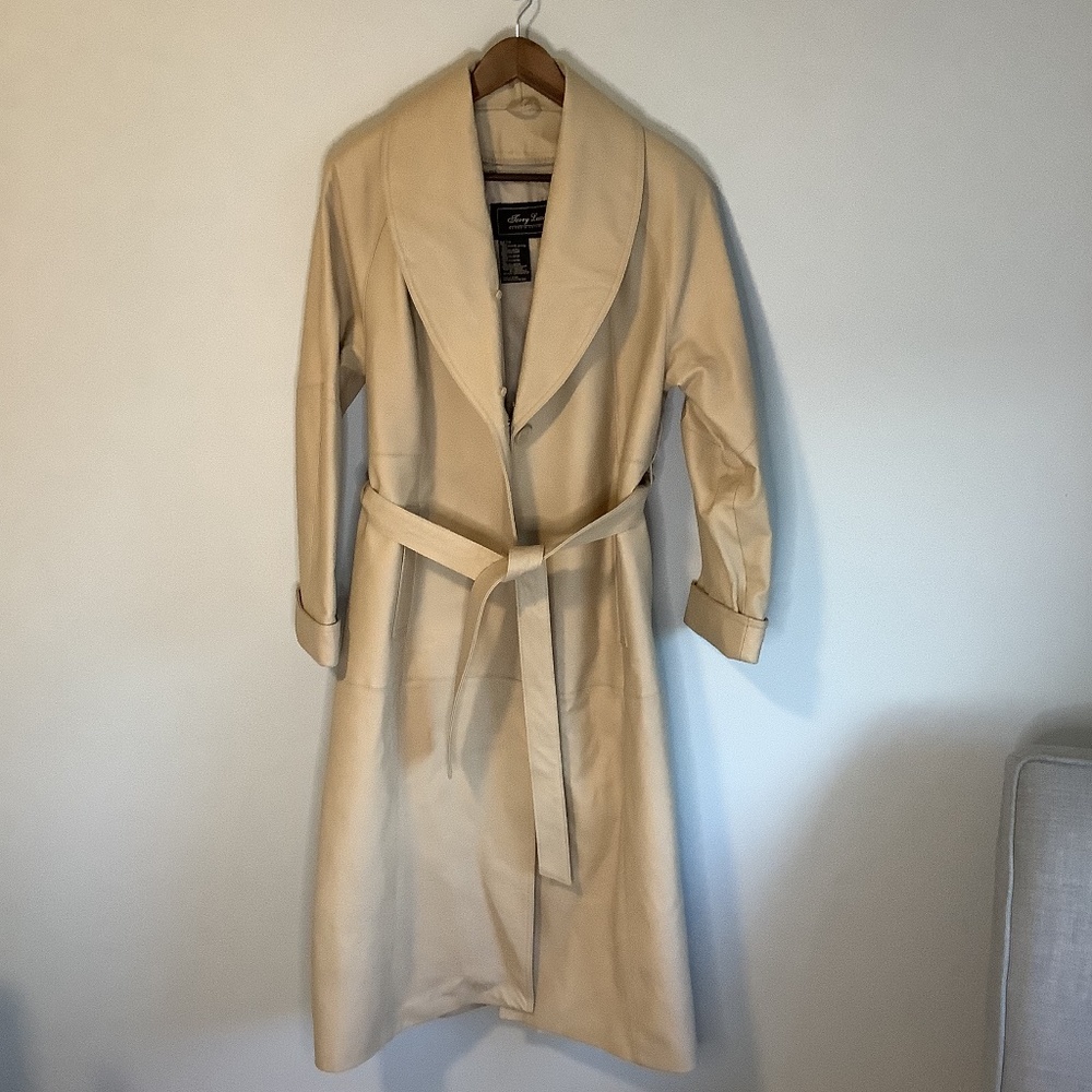 Terry Lewis Long Leather Coat Tan Size Medium